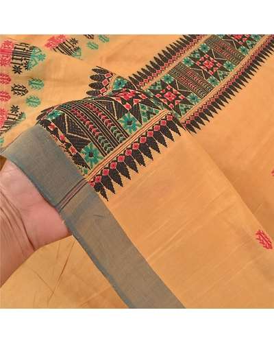 Sanskriti Vintage Cream Sarees 100% Pure Cotton Hand-Woven Premium Sari Fabric, PS-58825-Cream-Woven Work-100% Pure Cotton-4