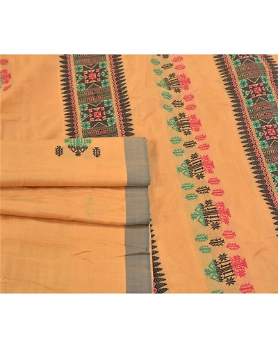 Sanskriti Vintage Cream Sarees 100% Pure Cotton Hand-Woven Premium Sari Fabric, PS-58825-Cream-Woven Work-100% Pure Cotton-7