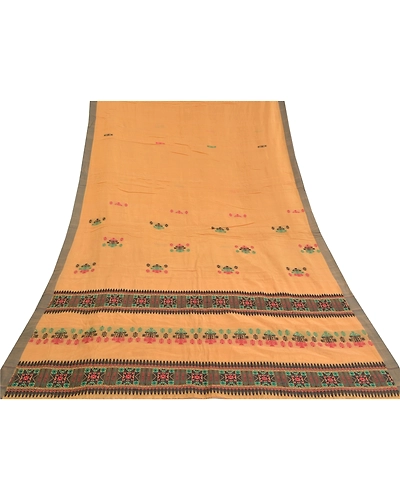 Sanskriti Vintage Cream Sarees 100% Pure Cotton Hand-Woven Premium Sari Fabric, PS-58825-Cream-Woven Work-100% Pure Cotton-8