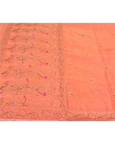 Sanskriti Vintage Pink Sarees Pure Organza Silk Hand Beaded Woven Sari Fabric, PS-58828-Shade Of Pink-Beaded Work-100% Pure Organza Silk-3