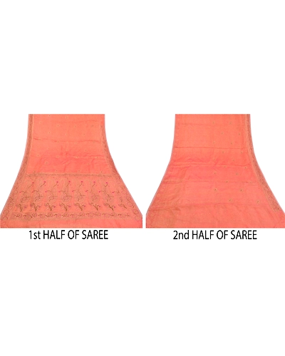 Sanskriti Vintage Pink Sarees Pure Organza Silk Hand Beaded Woven Sari Fabric, PS-58828-Shade Of Pink-Beaded Work-100% Pure Organza Silk-5
