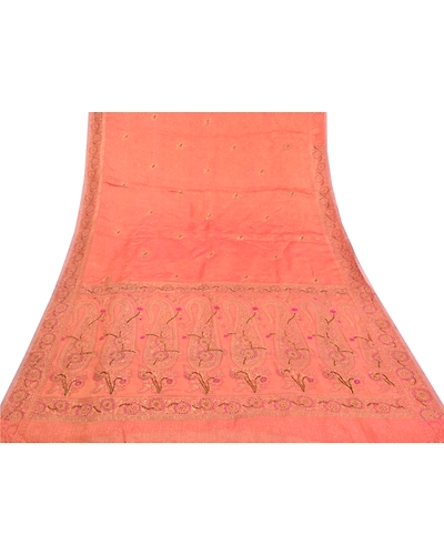 Sanskriti Vintage Pink Sarees Pure Organza Silk Hand Beaded Woven Sari Fabric, PS-58828-Shade Of Pink-Beaded Work-100% Pure Organza Silk-8