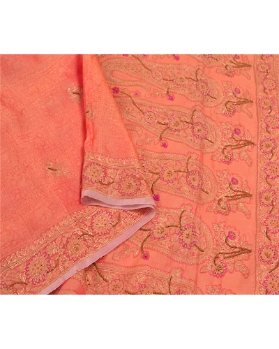 Sanskriti Vintage Pink Sarees Pure Organza Silk Hand Beaded Woven Sari Fabric, PS-58828-Shade Of Pink-Beaded Work-100% Pure Organza Silk-9