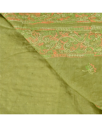 Sanskriti Vintage Green Sarees 100% Pure Silk Embroidered Sari Craft Fabric, PS-58836-Green-Thread Work-100% Pure Silk-2