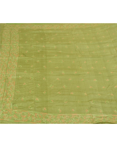 Sanskriti Vintage Green Sarees 100% Pure Silk Embroidered Sari Craft Fabric, PS-58836-Green-Thread Work-100% Pure Silk-3
