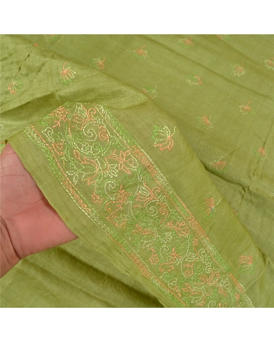 Sanskriti Vintage Green Sarees 100% Pure Silk Embroidered Sari Craft Fabric, PS-58836-Green-Thread Work-100% Pure Silk-4