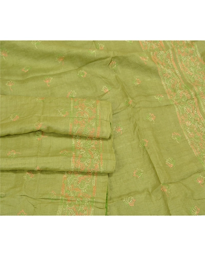 Sanskriti Vintage Green Sarees 100% Pure Silk Embroidered Sari Craft Fabric, PS-58836-Green-Thread Work-100% Pure Silk-7