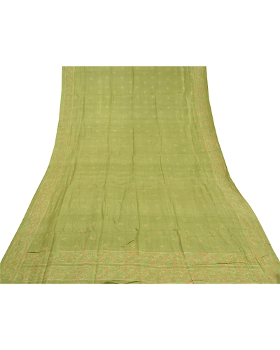 Sanskriti Vintage Green Sarees 100% Pure Silk Embroidered Sari Craft Fabric, PS-58836-Green-Thread Work-100% Pure Silk-8