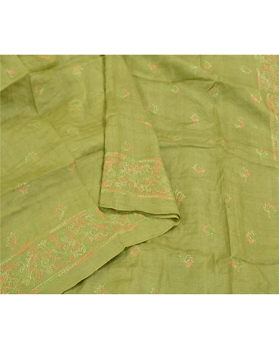 Sanskriti Vintage Green Sarees 100% Pure Silk Embroidered Sari Craft Fabric, PS-58836-Green-Thread Work-100% Pure Silk-9