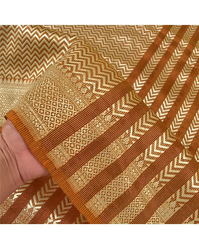 Sanskriti Vintage Mustard Sarees Blend Silk Woven Premium Sari Craft Fabric, PS-58843-Shade Of Mustard-Woven Work-Blend Silk (Not Pure Fabric)-4