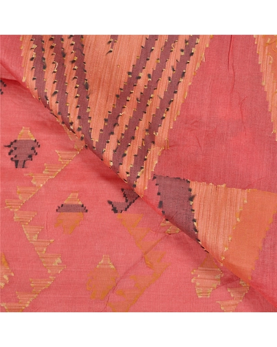 Sanskriti Vintage Pink Indian Sarees 100% Pure Silk Woven Sari Craft Fabric, PS-58850-Pink-Woven Work-100% Pure Silk-2