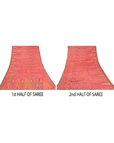 Sanskriti Vintage Pink Indian Sarees 100% Pure Silk Woven Sari Craft Fabric, PS-58850-Pink-Woven Work-100% Pure Silk-5