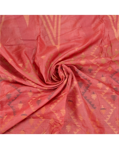 Sanskriti Vintage Pink Indian Sarees 100% Pure Silk Woven Sari Craft Fabric, PS-58850-Pink-Woven Work-100% Pure Silk-6
