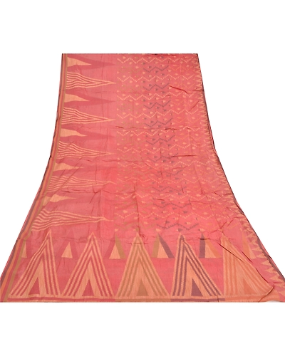 Sanskriti Vintage Pink Indian Sarees 100% Pure Silk Woven Sari Craft Fabric, PS-58850-Pink-Woven Work-100% Pure Silk-8