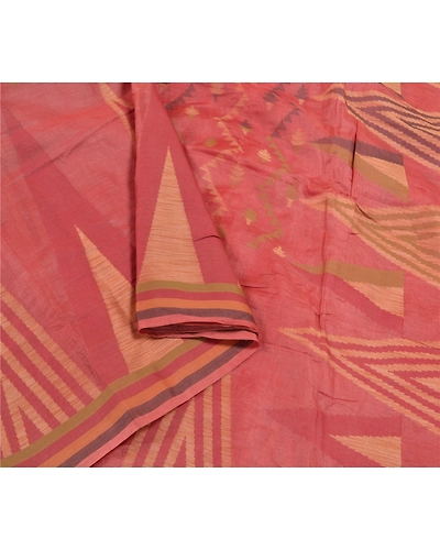 Sanskriti Vintage Pink Indian Sarees 100% Pure Silk Woven Sari Craft Fabric, PS-58850-Pink-Woven Work-100% Pure Silk-9
