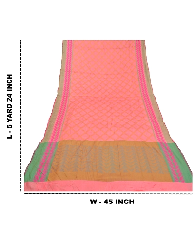 Sanskriti Vintage Pink Indian Sarees 100% Pure Silk Woven Sari Craft Soft Fabric, PS-58866-Pink-Woven Work-100% Pure Silk-1