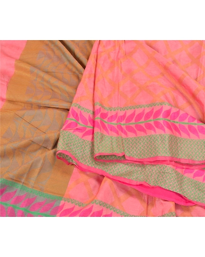 Sanskriti Vintage Pink Indian Sarees 100% Pure Silk Woven Sari Craft Soft Fabric, PS-58866-Pink-Woven Work-100% Pure Silk-2