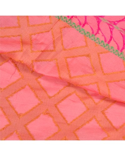Sanskriti Vintage Pink Indian Sarees 100% Pure Silk Woven Sari Craft Soft Fabric, PS-58866-Pink-Woven Work-100% Pure Silk-3