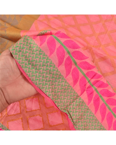 Sanskriti Vintage Pink Indian Sarees 100% Pure Silk Woven Sari Craft Soft Fabric, PS-58866-Pink-Woven Work-100% Pure Silk-5