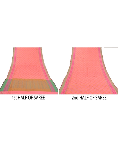 Sanskriti Vintage Pink Indian Sarees 100% Pure Silk Woven Sari Craft Soft Fabric, PS-58866-Pink-Woven Work-100% Pure Silk-6