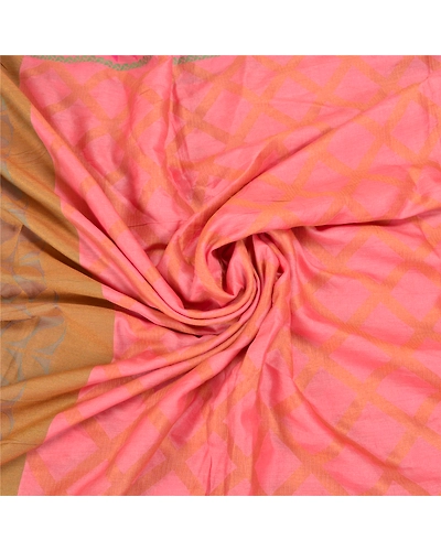 Sanskriti Vintage Pink Indian Sarees 100% Pure Silk Woven Sari Craft Soft Fabric, PS-58866-Pink-Woven Work-100% Pure Silk-7