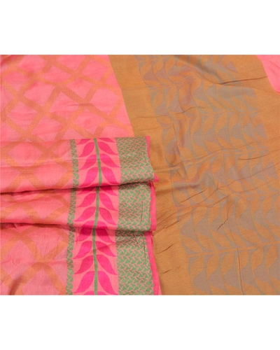 Sanskriti Vintage Pink Indian Sarees 100% Pure Silk Woven Sari Craft Soft Fabric, PS-58866-Pink-Woven Work-100% Pure Silk-8