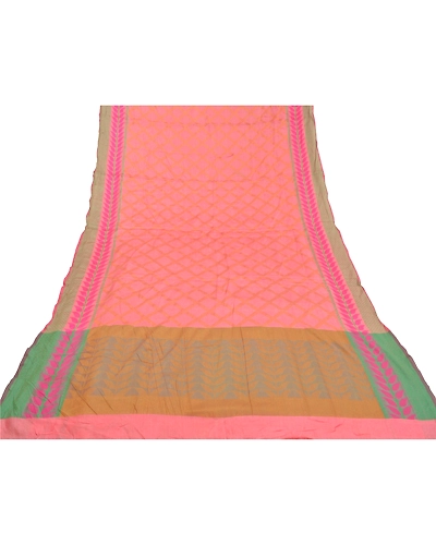 Sanskriti Vintage Pink Indian Sarees 100% Pure Silk Woven Sari Craft Soft Fabric, PS-58866-Pink-Woven Work-100% Pure Silk-9