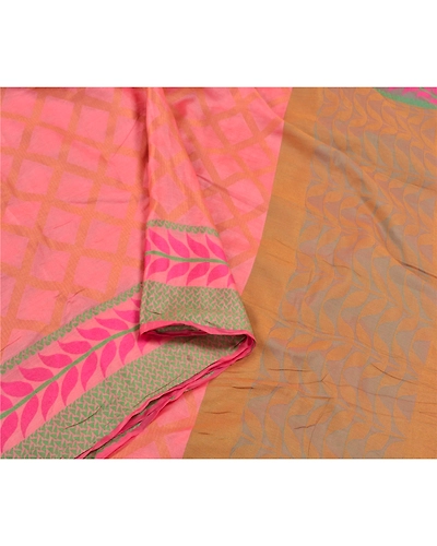 Sanskriti Vintage Pink Indian Sarees 100% Pure Silk Woven Sari Craft Soft Fabric, PS-58866-Pink-Woven Work-100% Pure Silk-10