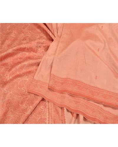 Sanskriti Vintage Peach Sarees 100% Pure Silk Woven Premium Sari Craft Fabric, PS-58869-Shade Of Peach-Woven Work-100% Pure Silk-2