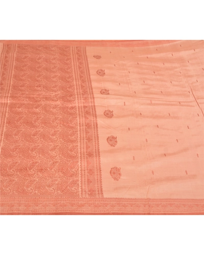Sanskriti Vintage Peach Sarees 100% Pure Silk Woven Premium Sari Craft Fabric, PS-58869-Shade Of Peach-Woven Work-100% Pure Silk-4