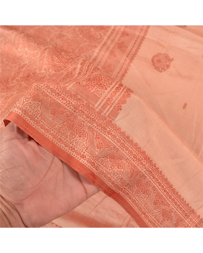 Sanskriti Vintage Peach Sarees 100% Pure Silk Woven Premium Sari Craft Fabric, PS-58869-Shade Of Peach-Woven Work-100% Pure Silk-5