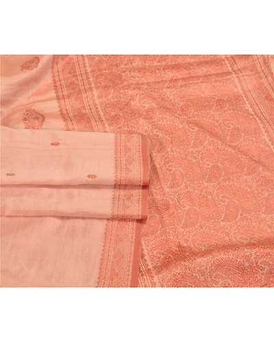 Sanskriti Vintage Peach Sarees 100% Pure Silk Woven Premium Sari Craft Fabric, PS-58869-Shade Of Peach-Woven Work-100% Pure Silk-8
