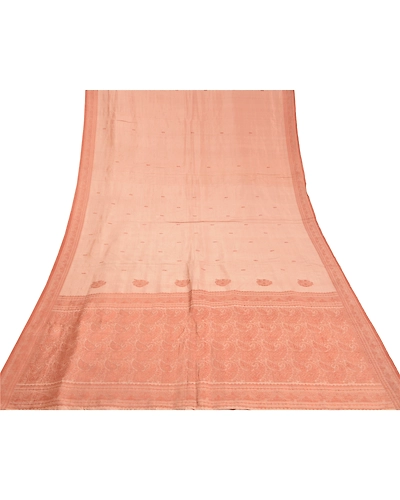 Sanskriti Vintage Peach Sarees 100% Pure Silk Woven Premium Sari Craft Fabric, PS-58869-Shade Of Peach-Woven Work-100% Pure Silk-9