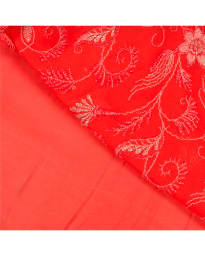 Sanskriti Vintage Long Orange Sarees Pure Silk Hand Beaded Premium Sari Fabric, PS-58878-Orange-Beaded Work-100% Pure Silk-2