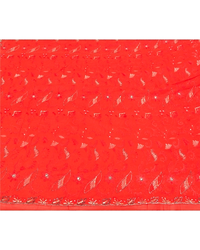 Sanskriti Vintage Long Orange Sarees Pure Silk Hand Beaded Premium Sari Fabric, PS-58878-Orange-Beaded Work-100% Pure Silk-3