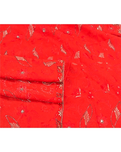 Sanskriti Vintage Long Orange Sarees Pure Silk Hand Beaded Premium Sari Fabric, PS-58878-Orange-Beaded Work-100% Pure Silk-7
