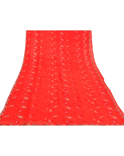 Sanskriti Vintage Long Orange Sarees Pure Silk Hand Beaded Premium Sari Fabric, PS-58878-Orange-Beaded Work-100% Pure Silk-8