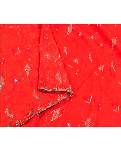 Sanskriti Vintage Long Orange Sarees Pure Silk Hand Beaded Premium Sari Fabric, PS-58878-Orange-Beaded Work-100% Pure Silk-9