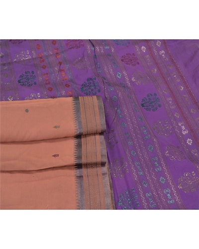 Sanskriti Vintage Peach Indian Sarees Art Silk Woven Premium Sari Craft Fabric, PS-58885-Peach &amp; Purple-Woven Work-Art (Artificial) Silk-8