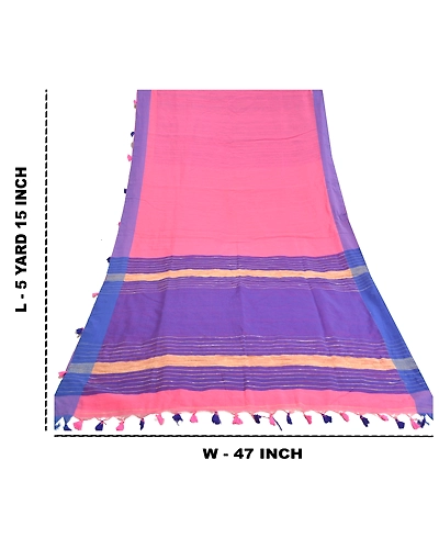 Sanskriti Vintage Pink Indian Sarees Cotton Woven Premium Sari Craft Fabric, PS-58893-Pink &amp; Purple-Woven Work-Cotton (Not Pure Fabric)-1