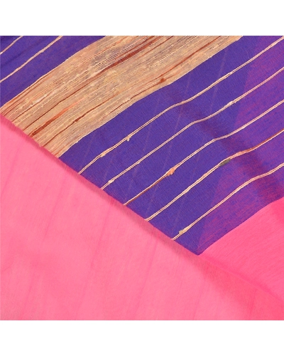 Sanskriti Vintage Pink Indian Sarees Cotton Woven Premium Sari Craft Fabric, PS-58893-Pink &amp; Purple-Woven Work-Cotton (Not Pure Fabric)-2