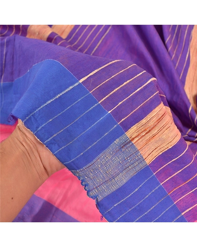 Sanskriti Vintage Pink Indian Sarees Cotton Woven Premium Sari Craft Fabric, PS-58893-Pink &amp; Purple-Woven Work-Cotton (Not Pure Fabric)-4
