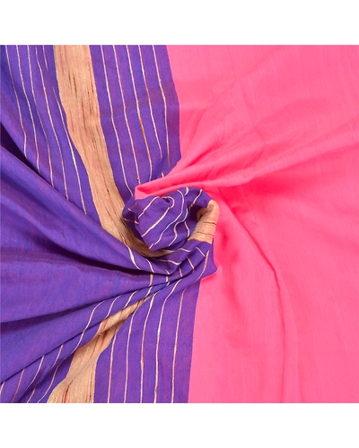 Sanskriti Vintage Pink Indian Sarees Cotton Woven Premium Sari Craft Fabric, PS-58893-Pink &amp; Purple-Woven Work-Cotton (Not Pure Fabric)-6