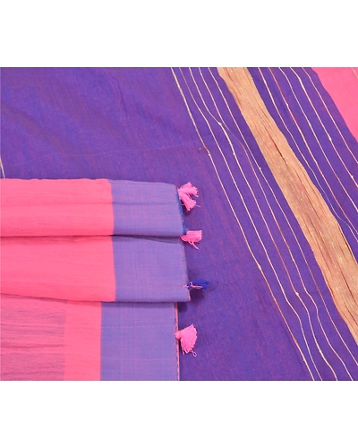Sanskriti Vintage Pink Indian Sarees Cotton Woven Premium Sari Craft Fabric, PS-58893-Pink &amp; Purple-Woven Work-Cotton (Not Pure Fabric)-7