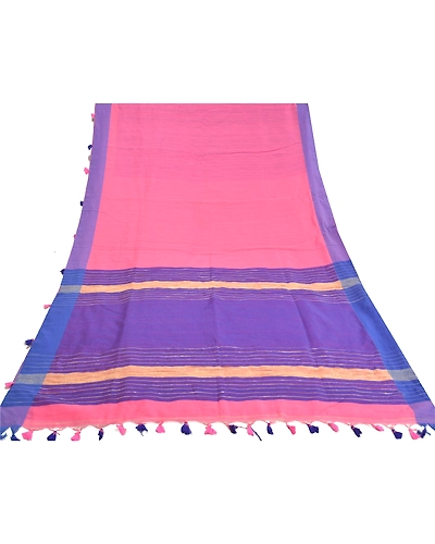 Sanskriti Vintage Pink Indian Sarees Cotton Woven Premium Sari Craft Fabric, PS-58893-Pink &amp; Purple-Woven Work-Cotton (Not Pure Fabric)-8