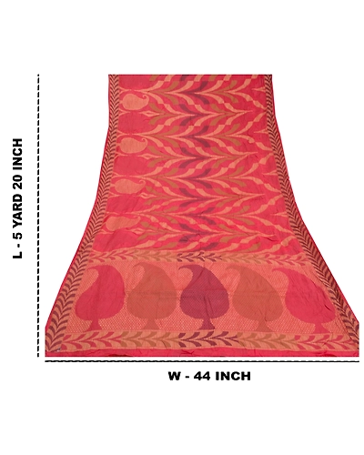 Sanskriti Vintage Dark Red Sarees 100% Pure Silk Hand-Woven Sari Craft Fabric, PS-58922-Dark Red-Woven Work-100% Pure Silk-1