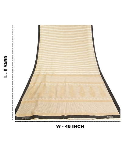 Sanskriti Vintage Ivory Indian Sarees Art Silk Block Printed Premium Sari Fabric, PS-58958-Shade Of Ivory-Block Printed Work-Art ( Artificial) Silk-1