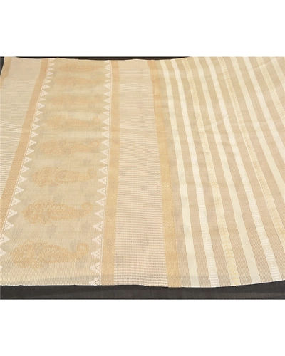 Sanskriti Vintage Ivory Indian Sarees Art Silk Block Printed Premium Sari Fabric, PS-58958-Shade Of Ivory-Block Printed Work-Art ( Artificial) Silk-3