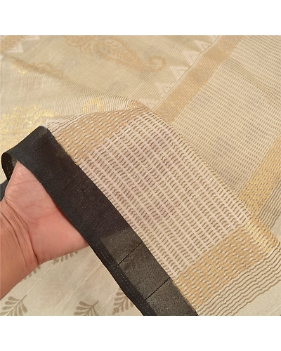 Sanskriti Vintage Ivory Indian Sarees Art Silk Block Printed Premium Sari Fabric, PS-58958-Shade Of Ivory-Block Printed Work-Art ( Artificial) Silk-4