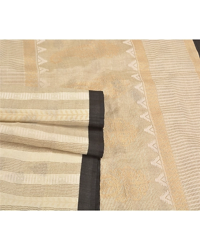 Sanskriti Vintage Ivory Indian Sarees Art Silk Block Printed Premium Sari Fabric, PS-58958-Shade Of Ivory-Block Printed Work-Art ( Artificial) Silk-7